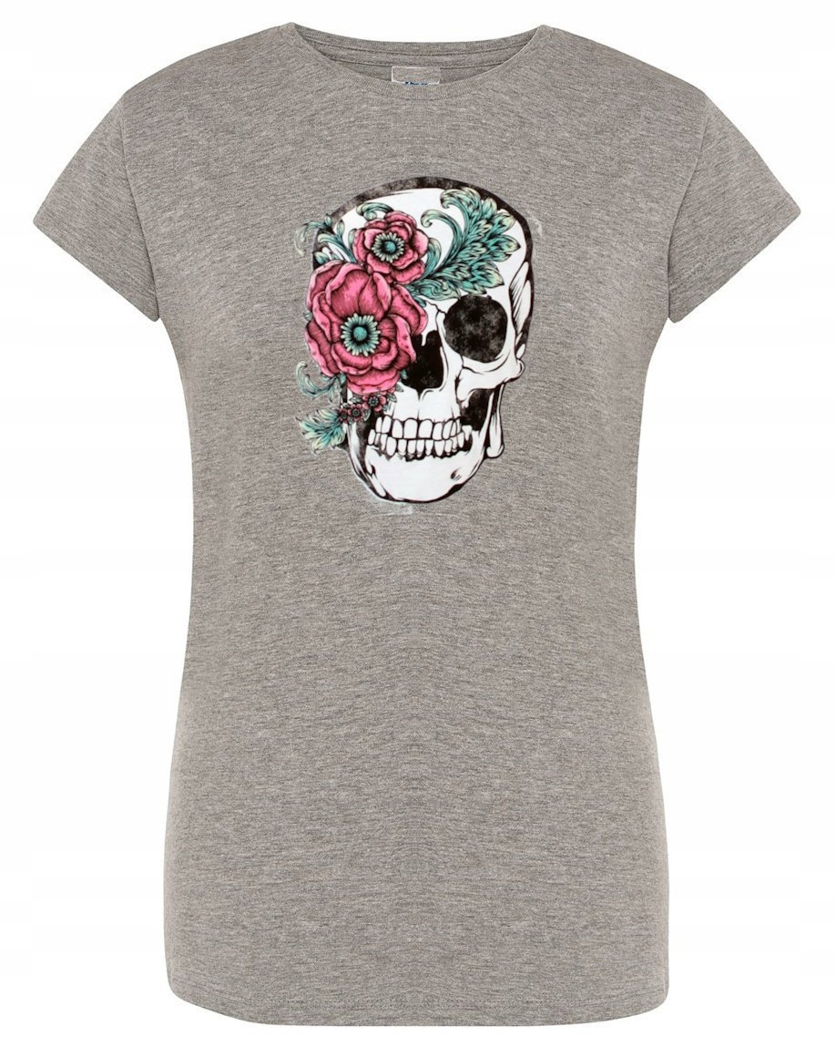 T-Shirt damski nadruk Czaszka z Kwiatami r.S