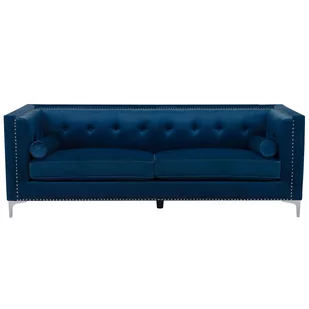 Beliani Sofa trzyosobowa welur ciemnoniebieska AVALDSENES - Sofy i kanapy - miniaturka - grafika 1