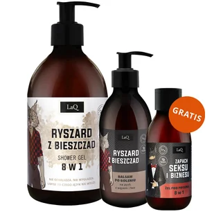 Zestaw LaQ, balsam po goleniu, Ryszard z Bieszczad, 150 ml + żel pod prysznic, Ryszard z Bieszczad, 500 ml + żel pod prysznic 8w1, Doberman, 100 ml gratis - Zestawy kosmetyków damskich Zestaw LaQ, balsam po goleniu, Ryszard z Bieszczad, 150 ml + żel pod prysznic, Ryszard z Bieszczad, 500 ml + żel pod prysznic 8w1, Doberman, 100 ml gratis - Zestawy kosmetyków damskich - miniaturka - grafika 1
