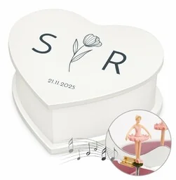 Szkatułka na biżuterię w kształcie serca z pozytywką i nadrukiem dla pary na ślub rocznicę - Pozytywki dla dzieci - miniaturka - grafika 1