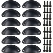 Zawiasy, okucia i inne akcesoria - 12 uchwytów meblowych w stylu vintage do szuflady w szafce kuchennej, zakrzywiony uchwyt do drzwi szafki w stylu retro, czarny - miniaturka - grafika 1