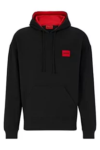 HUGO Męska bluza z kapturem z logo Loungewear z bawełny ekologicznej z logo Split z tyłu, czarny (Black1), XXL - Bluzy męskie - miniaturka - grafika 1