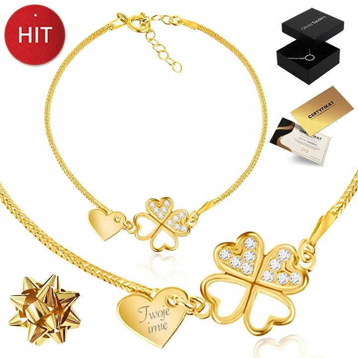 Bransoletka damska, Olivier Sanders, Złota 585 łańcuszek koniczyna