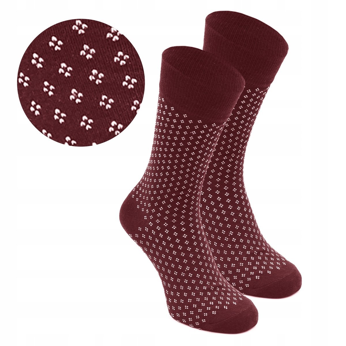 Wysokie Skarpetki Męskie Bawełniane Elastyczne BORDOWE z Wzorem One Size