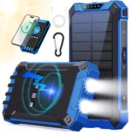 Powerbanki - Powerbank Solarny 26800mAh Ładowanie Bezprzewodowe 4 Kable 3 Porty Latarka - miniaturka - grafika 1