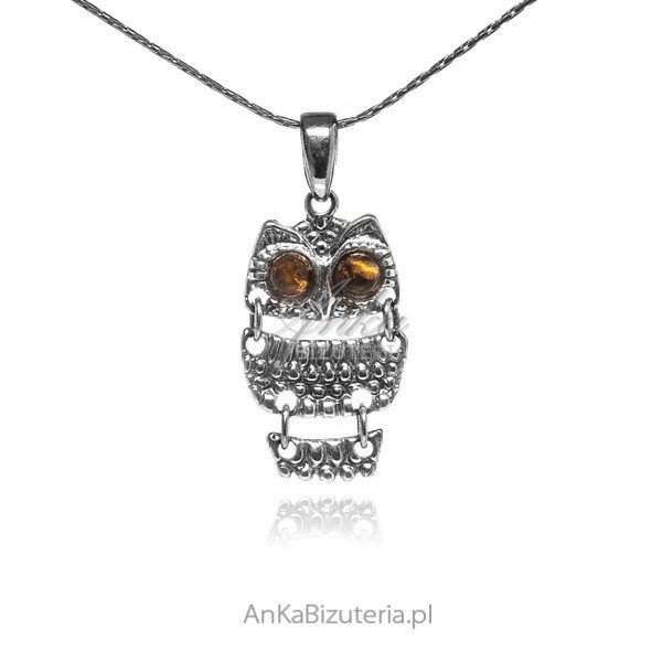 ankabizuteria.pl Zawieszka srebrna z bursztynem oksydowana SOWA