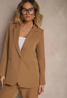 Marynarki i żakiety damskie - Brązowa Marynarka z Imitacją Kieszeni i Usztywnioną Linią Ramion Vivissea - miniaturka - grafika 1