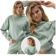 Bluzy damskie - BLUZA damska KANGURKA z kapturem sportowa dresowa zielona XXL - miniaturka - grafika 1