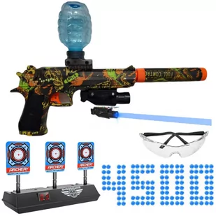 Pistolet na kulki żelowe automatyczny Glock DesertEagle X506C dinozaury + tarcza elektroniczna + 4500 kulek - Zabawki militarne - miniaturka - grafika 1