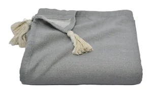 Pled narzuta bawełna Zoja 160x200 szara minimalistyczna boho chwosty ecru - Koce - miniaturka - grafika 1