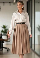 Spódnice - Plisowana spódnica midi Elegancka spódnica Beżowa spódnica M1154 S/M - miniaturka - grafika 1