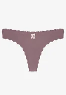 Majtki damskie - Fioletowe Bawełniane Majtki Stringi z Prążkowanej Tkaniny Eziane - miniaturka - grafika 1