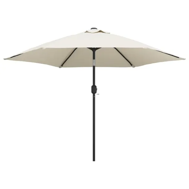 Parasol ogrodowy na wysięgniku z LED, UV, biały piaskowy, 3m x 2,25m