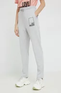Spodnie damskie - Love Moschino spodnie dresowe damskie kolor szary z nadrukiem - miniaturka - grafika 1
