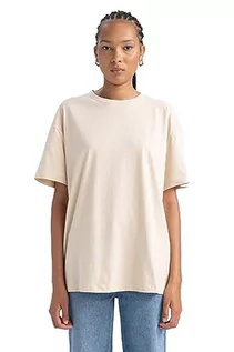 Koszulki i topy damskie - DeFacto Damska koszulka – klasyczna koszulka oversize dla kobiet – wygodna koszulka dla kobiet, Por. beżowy, M - grafika 1