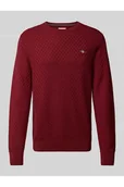 Swetry męskie - Sweter z dzianiny z okrągłym dekoltem i wyhaftowanym logo - Gant - miniaturka - grafika 1