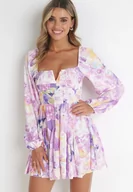 Sukienki - Fioletowa Sukienka Rozkloszowana w Kwiaty Deniza - miniaturka - grafika 1