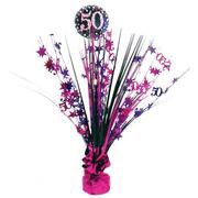 Balony i akcesoria - Amscan Obciążnik do balonów "Bukiet 50 urodziny", różowo-czarny, 250 g 9900607 - miniaturka - grafika 1