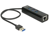 Stacje dokujące i replikatory portów - DeLOCK Koncentrator 3 porty USB 3.0 + 1 port Gigabit LAN 10/100/1000 Mbps 62653 - miniaturka - grafika 1