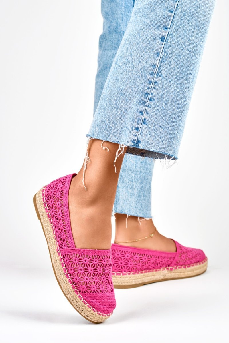 Koronkowe różowe espadryle damskie 36