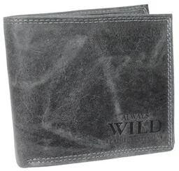 Portfel Męski Skórzany WILD Skóra Licowa Duży Poziomy Bez Zapięcia RFID N992-P-CHM 1041 CZARNY 12,5 x 10,5 x 2 [cm] - Portfele - miniaturka - grafika 1