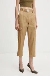 Morgan spodnie PDUNE damskie kolor beżowy fason cargo high waist PDUNE - Spodnie damskie - miniaturka - grafika 1