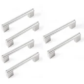 Zawiasy, okucia i inne akcesoria - Nowoczesne europejskie uchwyty do szuflad – rozstaw otworów 128 mm – idealne do szafek i mebli kuchennych – wykończenie szczotkowane – zestaw 6 sztuk - miniaturka - grafika 1