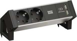 Bachmann BACHMANN DESK2 ALU BLACK 2x gniazdo z uziemieniem 1x ładowarka USB - Listwy zasilające - miniaturka - grafika 1