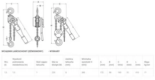 Wciągnik łańcuchowy dźwigniowy (udźwig: 1,5 T, wysokość podnoszenia: 6m) 22081912 - Wciągarki - miniaturka - grafika 2