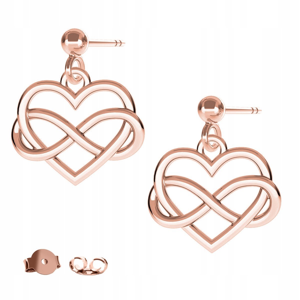 Kolczyki Serce Nieskończoność różowe złoto