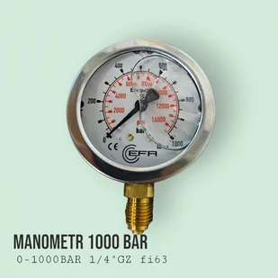 Manometr 0-1000 bar podłączenie boczne(dolne)1/4"GZ - Akcesoria do myjek - miniaturka - grafika 1