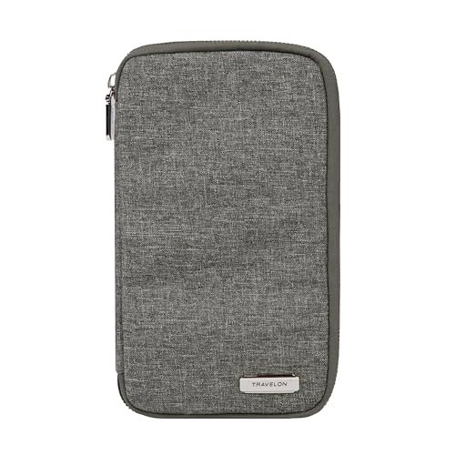 Travelon Portfel na zamek błyskawiczny z blokadą RFID, Szary wrzos, 4.75 x 0.75 x 8.25, Portfel rodzinny z blokadą RFID