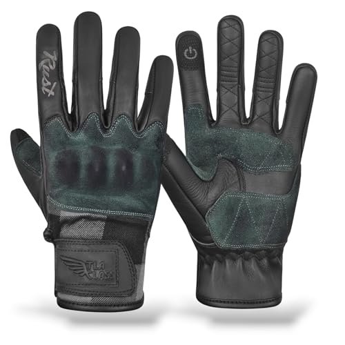TLA RUST Skórzane rękawiczki motocyklowe w stylu vintage z certyfikatem CE, 2XS do 4XL mężczyźni i kobiety, rękawice motocyklowe cafe racer, skuter, wyścigi, ekran dotykowy, wysoka ochrona przed