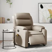 Fotele - vidaXL Rozkładany fotel masujący, elektryczny, cappuccino, ekoskóra - miniaturka - grafika 1