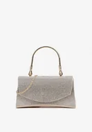 Torebki damskie - Srebrno-Złota Torebka Kopertówka na Magnes z Metalową Rączką i Łańcuszkiem z Cyrkoniami Marsea - miniaturka - grafika 1