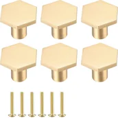 Zawiasy, okucia i inne akcesoria - 22 x 18 mm, 6 gałek do drzwi, mosiężne gałki do szafek, złote gałki do mebli, gałki do szuflad, uchwyty sześciokątne z jednym otworem do kuchni, biur - miniaturka - grafika 1
