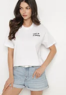 Koszulki i topy damskie - Biało-Różowy Bawełniany T-shirt z Napisami Hallena - miniaturka - grafika 1