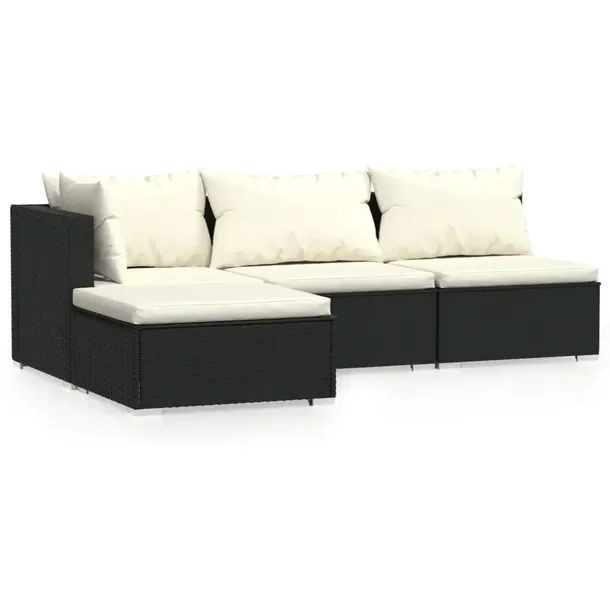 Zestaw Wypoczynkowy do Ogrodu, Rattan PE, Czarny, 70x70x60.5 cm, Kremowe Po