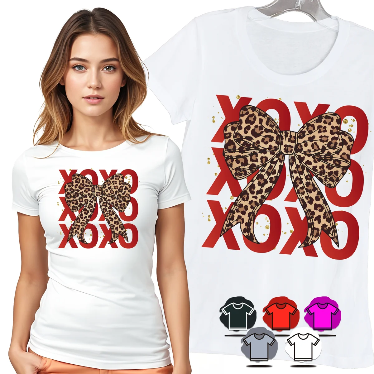 KOSZULKA DAMSKA T-SHIRT - KOKARDKA PANTERKA XOXO SERCE MODNY STYL WZÓR - XL