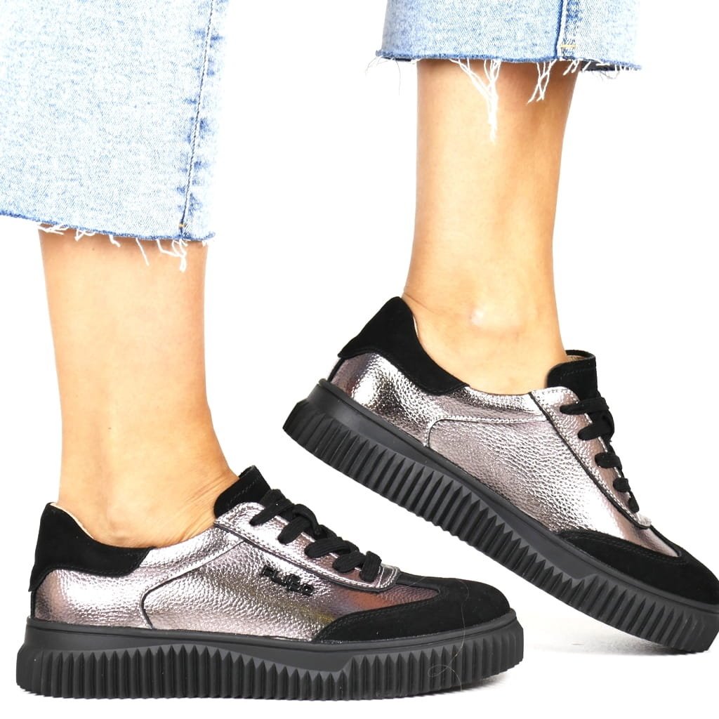 DAMSKIE SNEAKERSY SKÓRZANE FILIPPO 7123 GUN METALICZNE