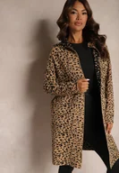 Swetry damskie - Beżowo-Czarny Niezapinany Kardigan z Kieszeniami w Panterkowy Print Riaverna - miniaturka - grafika 1
