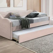 Meble do sypialni - Łóżko z wysuwanym materacem 2 × 90 × 190 cm – Welur – Różowy – LENVIA - miniaturka - grafika 1