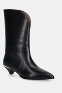 Botki damskie - Love Moschino botki skórzane kolor czarny na małym obcasie JA24363G0NIA0000 - miniaturka - grafika 1