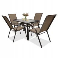 Meble ogrodowe - ZESTAW MEBLI OGRODOWYCH BALKON TARAS STÓŁ 120x70 +4x KRZESŁA MINORKA BRĄZ - miniaturka - grafika 1