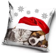 Poszewki na poduszki - CX Poszewka Świąteczna Boże Narodzenie Pies i Kot w czapce Mikołaja  XMAS 182008 40x40cm XMAS 182008 SANTA HATS - miniaturka - grafika 1
