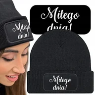 Czapki damskie - Ciepła Czapka Zimowa Czarna DZIEŃ DOBRY Modne Wz - miniaturka - grafika 1