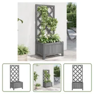 Donice - The Living Store Donica z trejażem - szara - lite drewno jodłowe - Skrzynia Na Rośliny - miniaturka - grafika 1