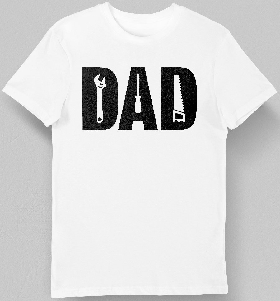 Koszulka męska napis DAD z narzędziami biała M