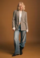 Marynarki i żakiety damskie - Stradivarius Marynarka w kratę o regularnym kroju Brązowy XL - miniaturka - grafika 1