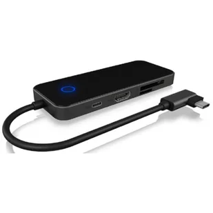 Icy Box Hub USB-C 8 w 1 z odporną na zarysowania szklaną powierzchnią, 4 K HDMI, koncentrator USB 3.0, czytnik kart, zasilanie 100 W, 3,5 mm Audio, aluminium, czarny/szary IB-DK4025-CPD - Huby USB - miniaturka - grafika 1